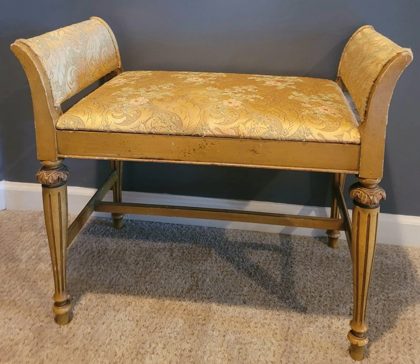 1920s French Louis XVI Style Carved Window Arm Bench With Original Brocade Upholstery