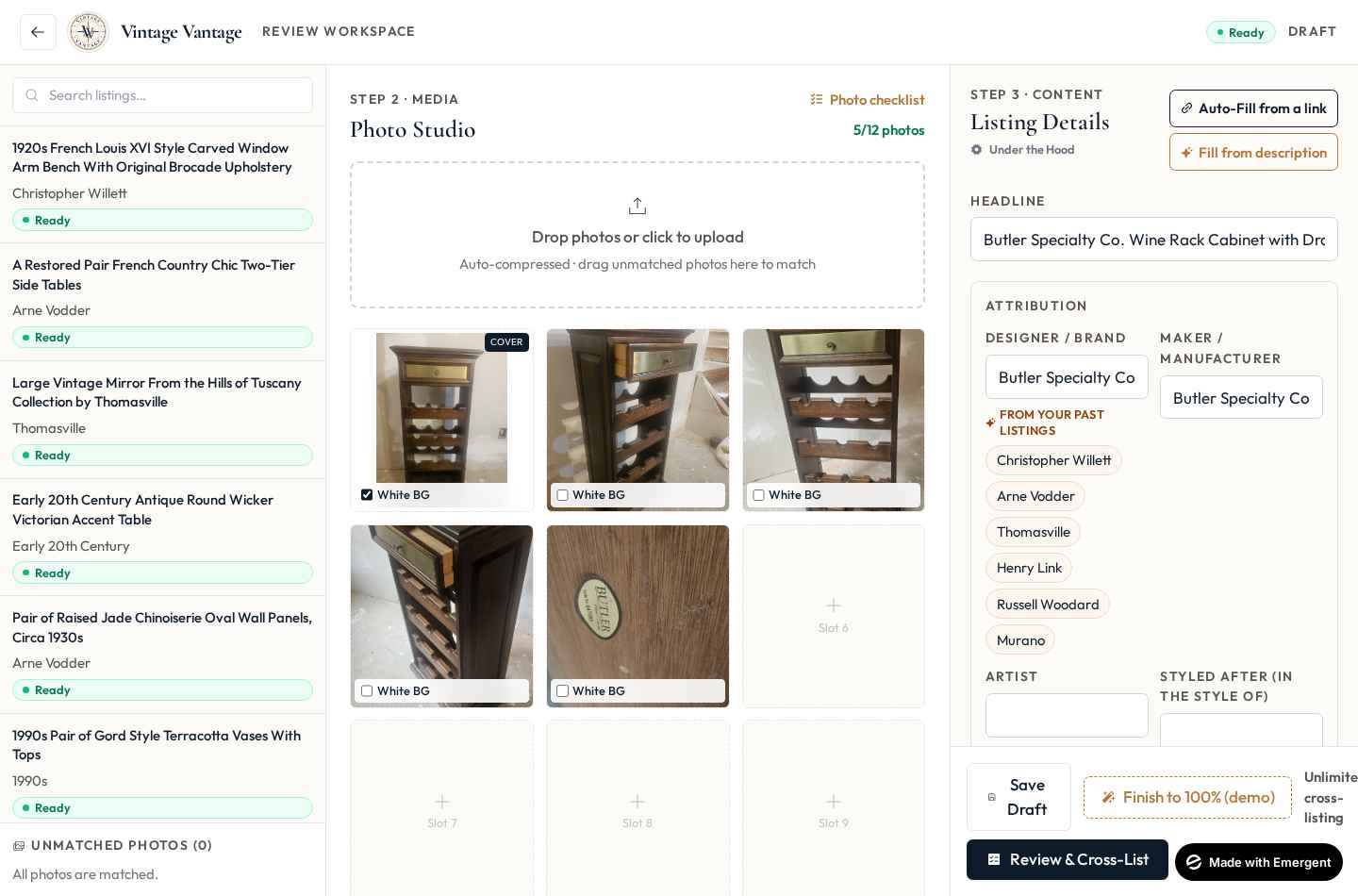 The Butler wine rack, auto-drafted with photos and details