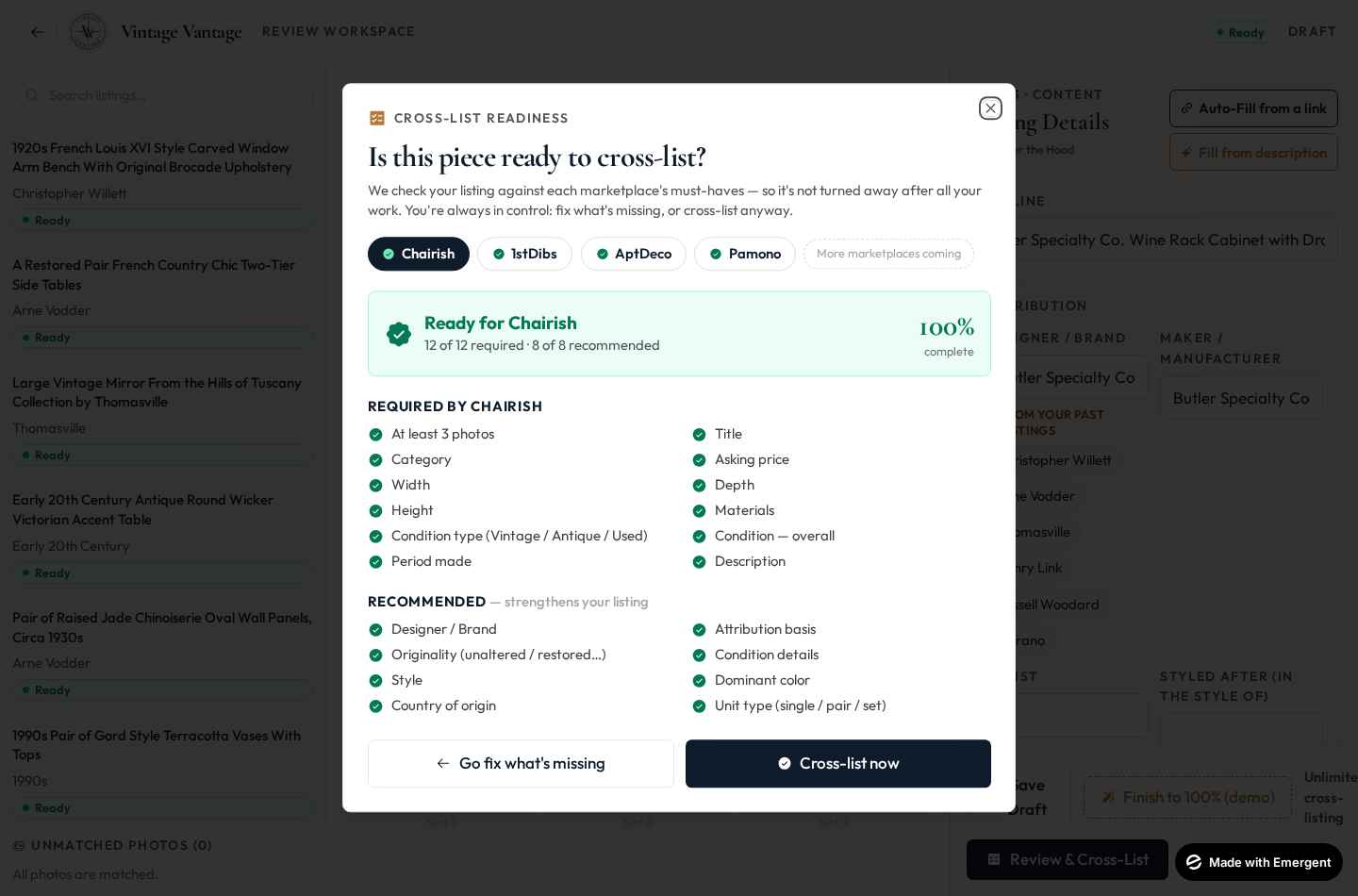 Cross-list readiness — 100% ready across your chosen marketplaces